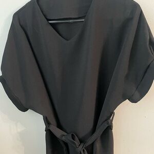 Women's Black V-Neck Belted Top